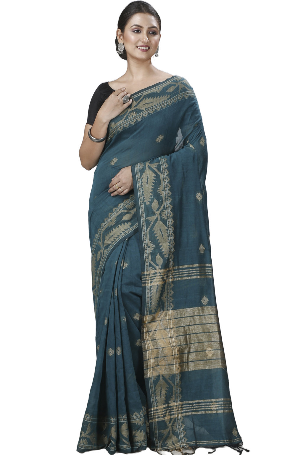 Botel Green Pure Cotton Tuma Hand Loom Saree (1196)
